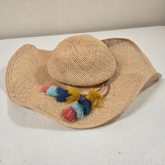 Tommy Bahama Accessories - Tommy Bahama Womens Jute Floppy Sun Hat Natural Tan Multicolored Tassel One Size